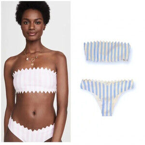 Onia Wilma Bandeau Bikini Top And Bottoms Stripe Blue Bell Size Small $ 328